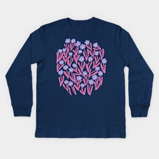 Cute minimalist ditsy flowers in blue and pink Kids Long Sleeve T-Shirt